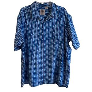 Jhane Barnes Men's Blue Wave River Beach All Over Print Silk Blend Size XXL Read